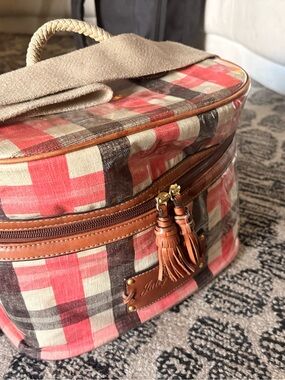 JUICY COUTURE Tartan Plaid Travel Vanity Bag in Coral and Brown